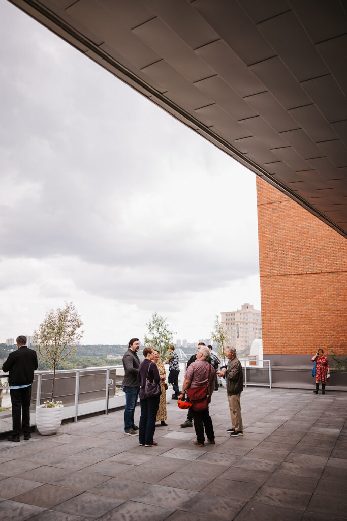 Guests connecting on the Pendennis patio in downtown Edmonton